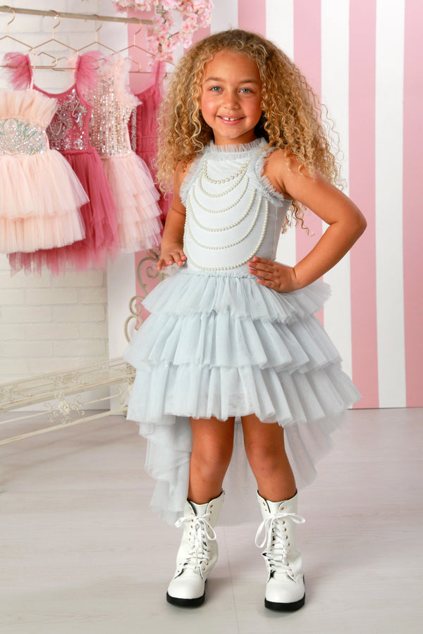 Chloe Dress – Ice Pop Tulle High-Low Pearl Party Dress for Girls 12M-14
